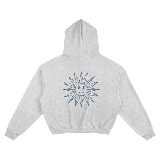 Navy Grey Drop Shoulder Cropped Hoodie